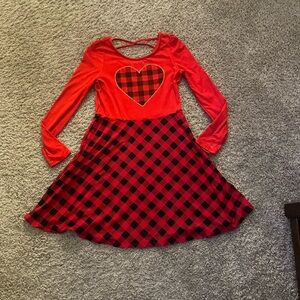 Red Plaid Heart Valentines Dress